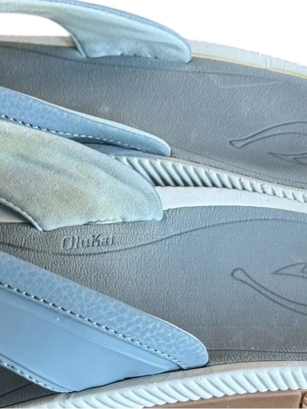 Light Blue Gray Men’s 12 High End Olukai Comfort Flip Flops NICE